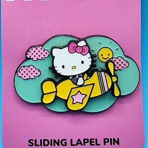 Sanrio Hello Kitty Yellow Plane Sliding Slide Enamel Pin Bioworld NEW